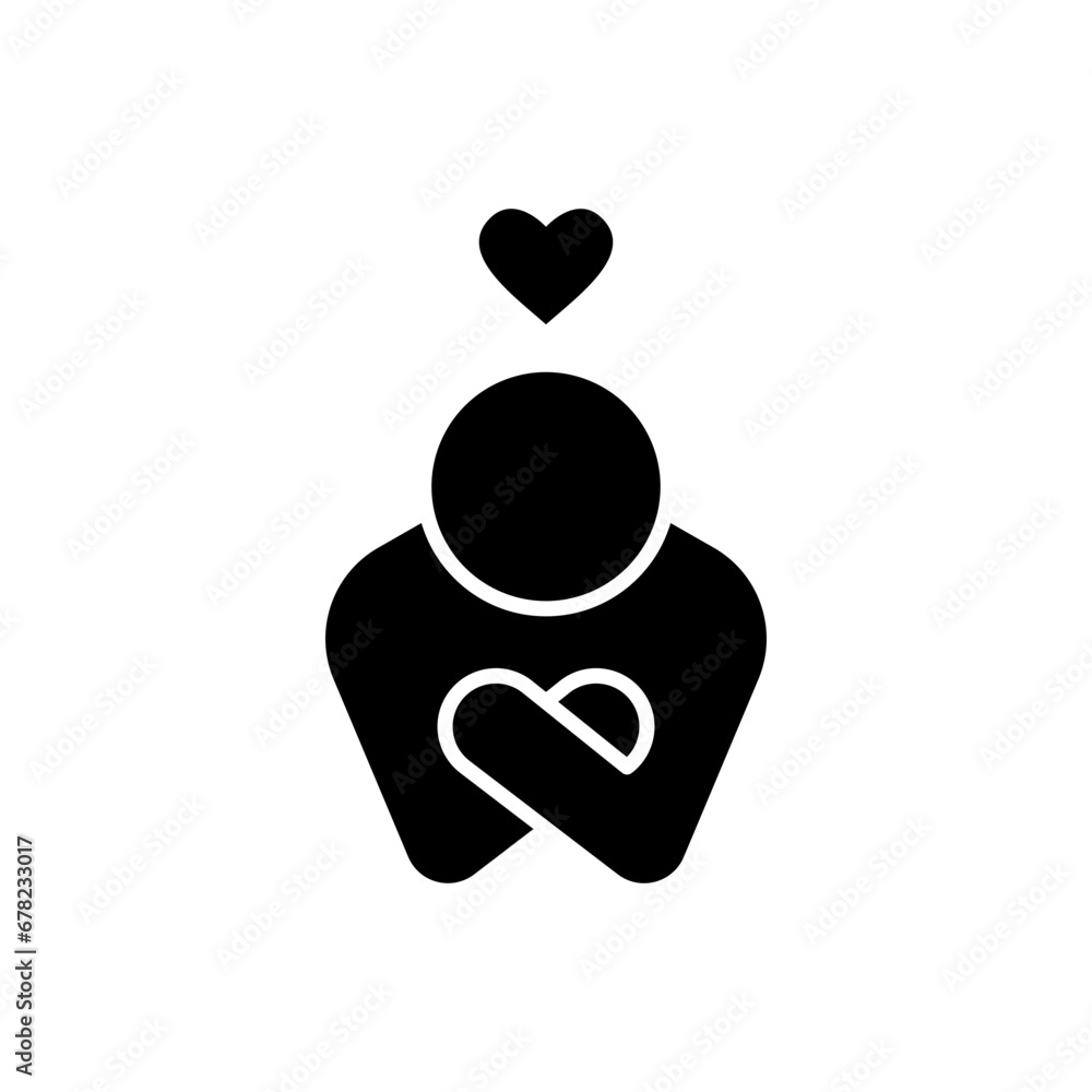 Your self care icon. Simple solid style. Love myself, hug, compassion, embrace my body, good and health life concept. Black silhouette, glyph symbol. Vector illustration isolated. Your self care icon. Simple solid style. Love myself, hug, compassion, embrace my body, good and health life concept. Black silhouette, glyph symbol. Vector illustration isolated.