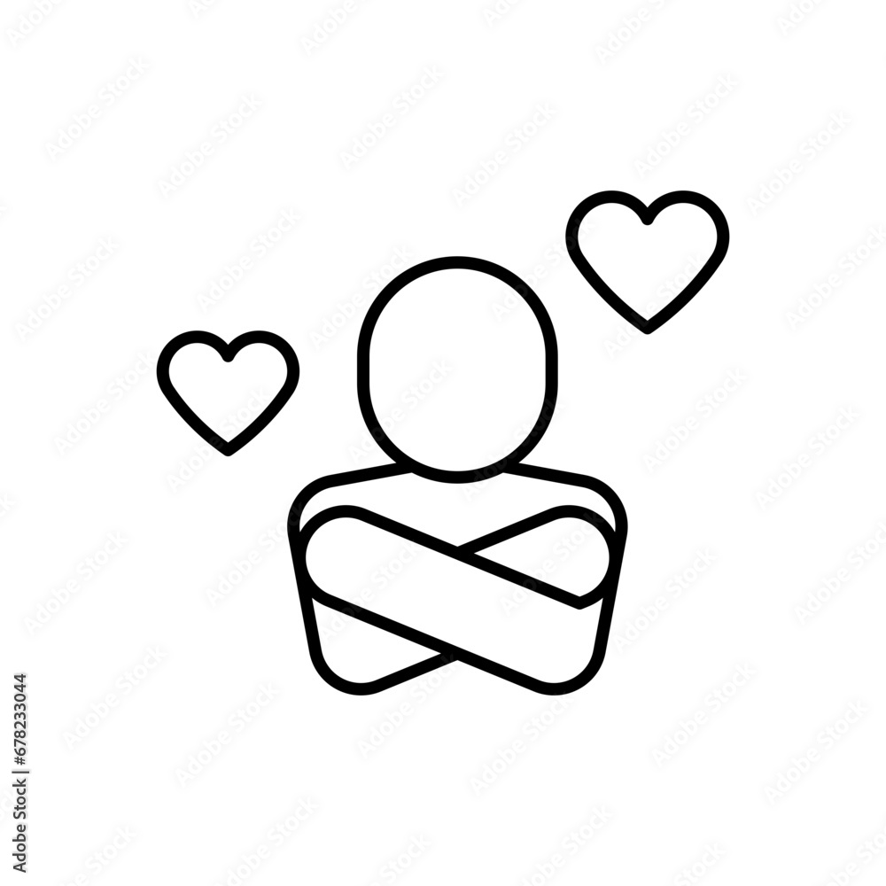 Your self care icon. Simple outline style. Love myself, hug, compassion, embrace my body, good and health life concept. Thin line symbol. Vector illustration isolated. Your self care icon. Simple outline style. Love myself, hug, compassion, embrace my body, good and health life concept. Thin line symbol. Vector illustration isolated.