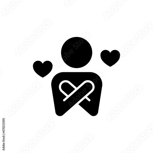 Your self care icon. Simple solid style. Love myself, hug, compassion, embrace my body, good and health life concept. Black silhouette, glyph symbol. Vector illustration isolated.