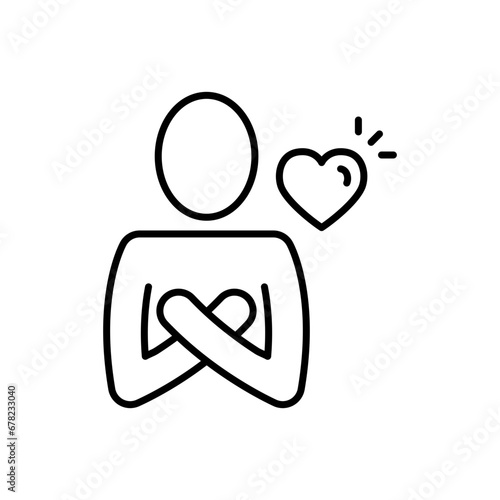 Your self care icon. Simple outline style. Love myself, hug, compassion, embrace my body, good and health life concept. Thin line symbol. Vector illustration isolated.