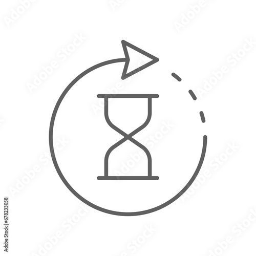 Anti aging hourglass icon. Simple outline style. Waiting slow time, anti old, clock, sandglass with round arrow, timer concept. Thin line symbol. Vector illustration isolated. Editable stroke.
