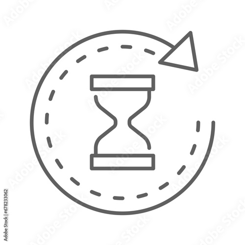 Anti aging hourglass icon. Simple outline style. Waiting slow time, anti old, clock, sandglass with round arrow, timer concept. Thin line symbol. Vector illustration isolated. Editable stroke.