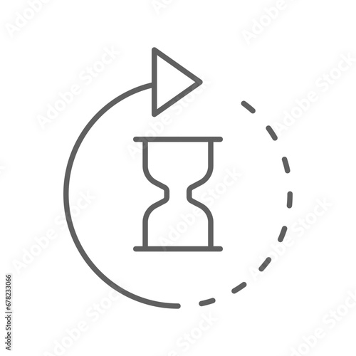 Anti aging hourglass icon. Simple outline style. Waiting slow time, anti old, clock, sandglass with round arrow, timer concept. Thin line symbol. Vector illustration isolated. Editable stroke.