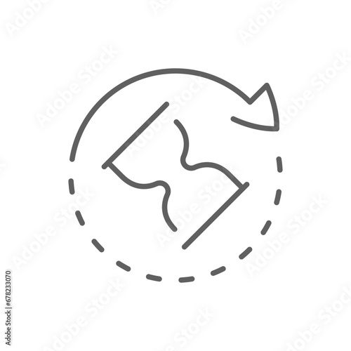 Anti aging hourglass icon. Simple outline style. Waiting slow time, anti old, clock, sandglass with round arrow, timer concept. Thin line symbol. Vector illustration isolated. Editable stroke.