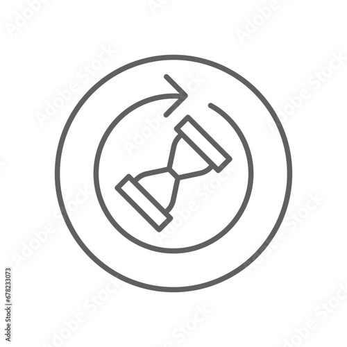Anti aging hourglass icon. Simple outline style. Waiting slow time, anti old, clock, sandglass with round arrow, timer concept. Thin line symbol. Vector illustration isolated. Editable stroke.