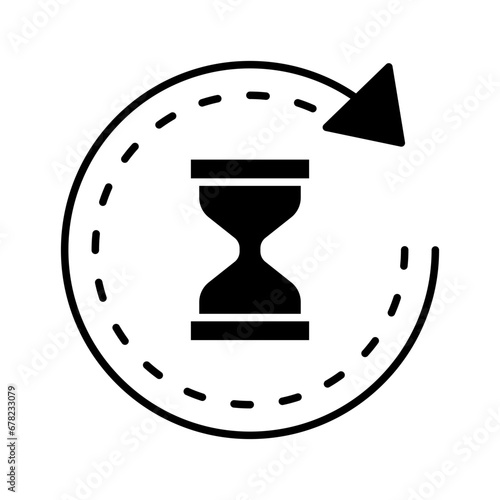 Anti aging hourglass icon. Simple solid style. Waiting slow time, anti old, clock, sandglass with round arrow, timer concept. Black silhouette, glyph symbol. Vector illustration isolated.