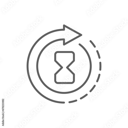 Anti aging hourglass icon. Simple outline style. Waiting slow time, anti old, clock, sandglass with round arrow, timer concept. Thin line symbol. Vector illustration isolated. Editable stroke.