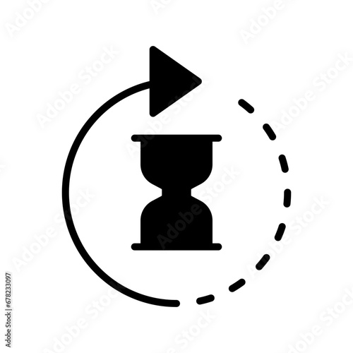 Anti aging hourglass icon. Simple solid style. Waiting slow time, anti old, clock, sandglass with round arrow, timer concept. Black silhouette, glyph symbol. Vector illustration isolated.
