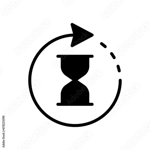 Anti aging hourglass icon. Simple solid style. Waiting slow time, anti old, clock, sandglass with round arrow, timer concept. Black silhouette, glyph symbol. Vector illustration isolated.
