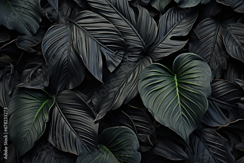 Wallpaper Mural Abstract black leaves create a textural tropical leaf background in a flat lay format, capturing the essence of dark nature. Generative Ai. Torontodigital.ca