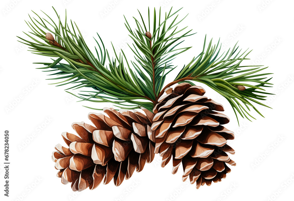 Pine branch with cones on transparent background, a Christmas symbol Pine branch with cones on transparent background, a Christmas symbol