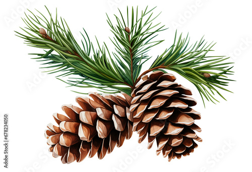 Pine branch with cones on transparent background, a Christmas symbol photo