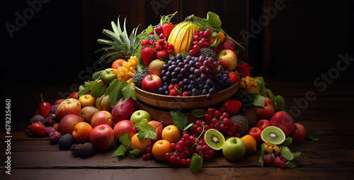 FRESH FRUIT RICH IN FIBRE MINERALS  still life with fruits and vegetables. Generative Ai content