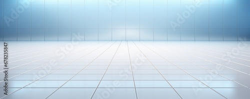 A high-definition image of a clean and shiny tile floor background in perspective view, with a grid line texture. © ZUBI CREATIONS