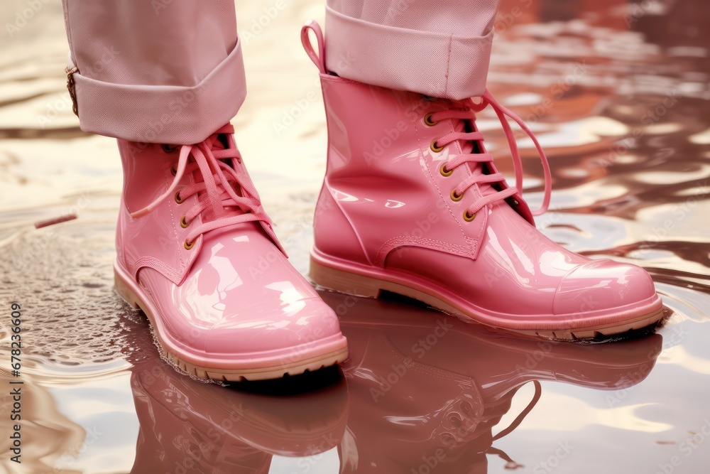 Pink chunky boots close up. Generative AI Pink chunky boots close up. Generative AI