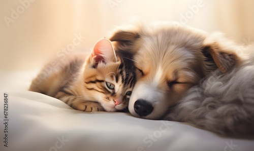 Serenity Nap  Puppy and Kitten Drifting Into Dreamland Together