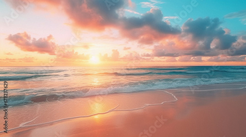 Beautiful seascape with sunset on tropical beach. Nature background. © Art AI Gallery