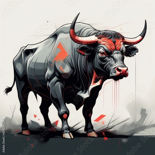 bull in red color illustration generative AI software.