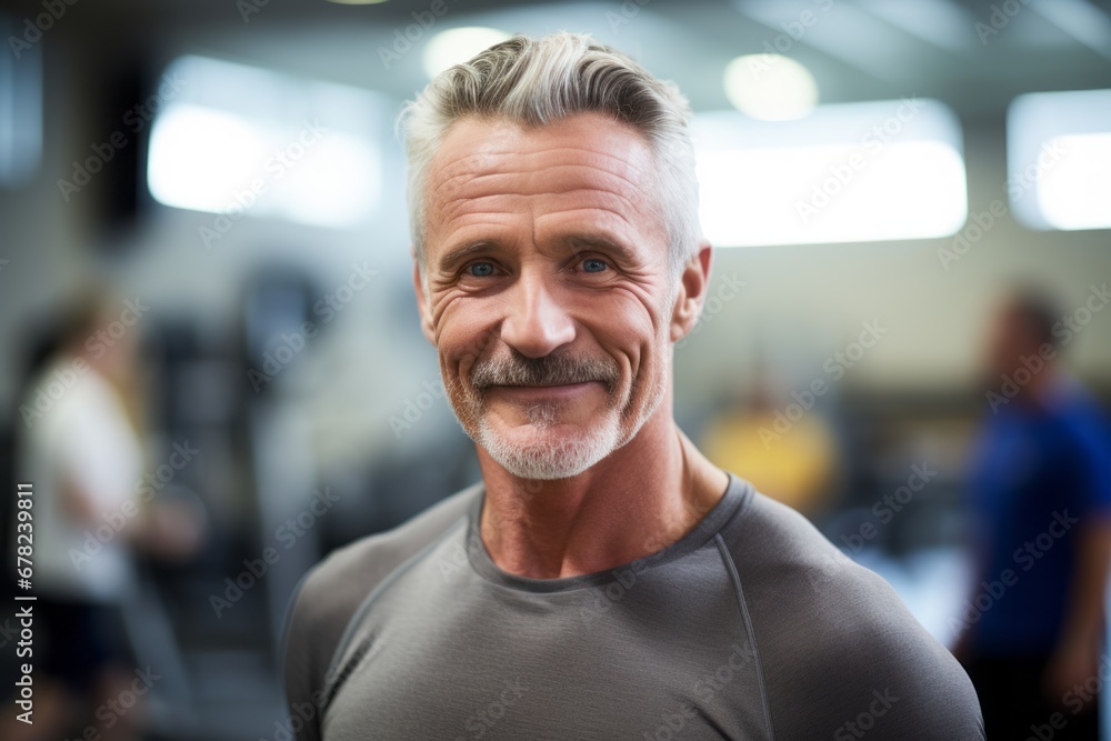 inspired mature man doing body pump exercises in a gym inspired mature man doing body pump exercises in a gym