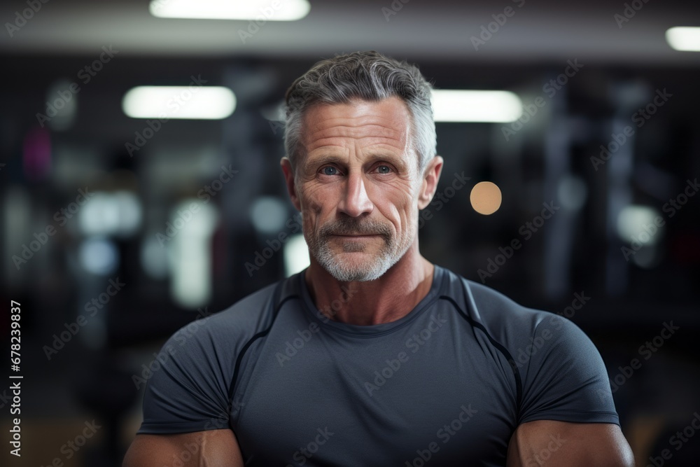 inspired mature man doing body pump exercises in a gym
