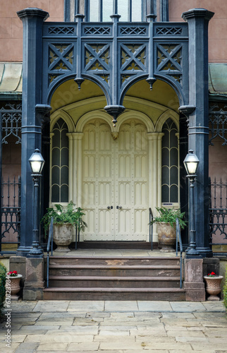 An ornate door of the St. John's Episcopal Church in Savannah, Georgia