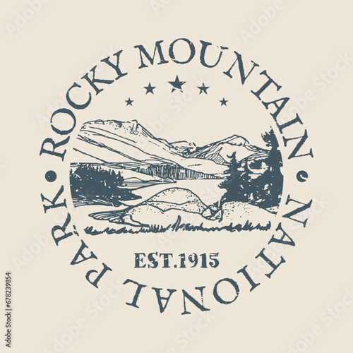 Rocky Mountains Silhouette Postal Passport. Stamp Round Vector Icon. Design Travel Postmark. 