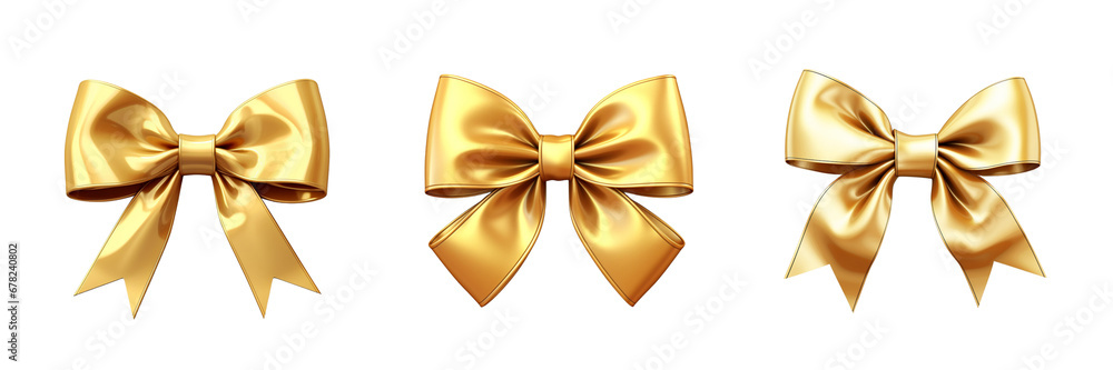 Set of Gold gift bow isolated on transparent or white background