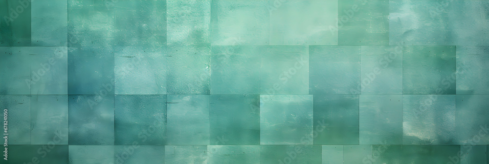 Obraz premium Abstract green background, squares in striped pattern and blocks in diagonal lines, distressed faded vintage green texture, classy blue job report background or brochure. Generative ai.