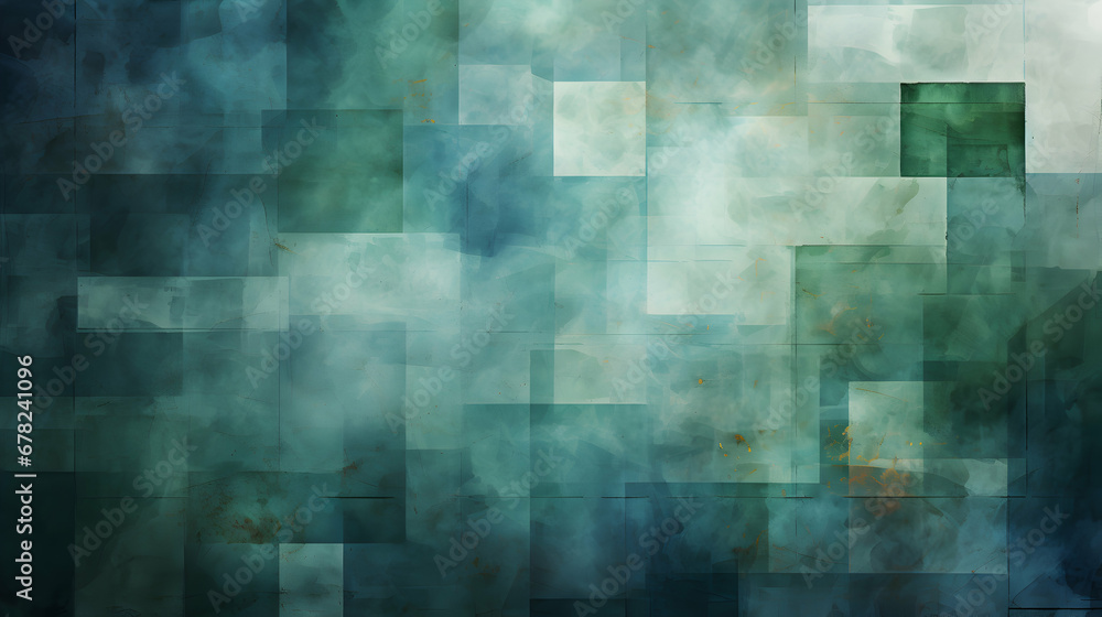 Abstract green background, squares in striped pattern and blocks in diagonal lines, distressed faded vintage green texture, classy blue job report background or brochure. Generative ai. Abstract green background, squares in striped pattern and blocks in diagonal lines, distressed faded vintage green texture, classy blue job report background or brochure. Generative ai.