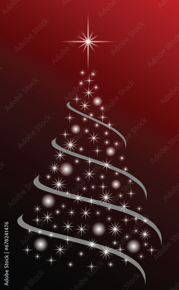Christmas tree. Pine tree with snowflakes and stars on red. Flat. Vector Christmas tree. Pine tree with snowflakes and stars on red. Flat. Vector