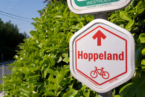 road sign bicycly route in West-flanders-Belgium photo