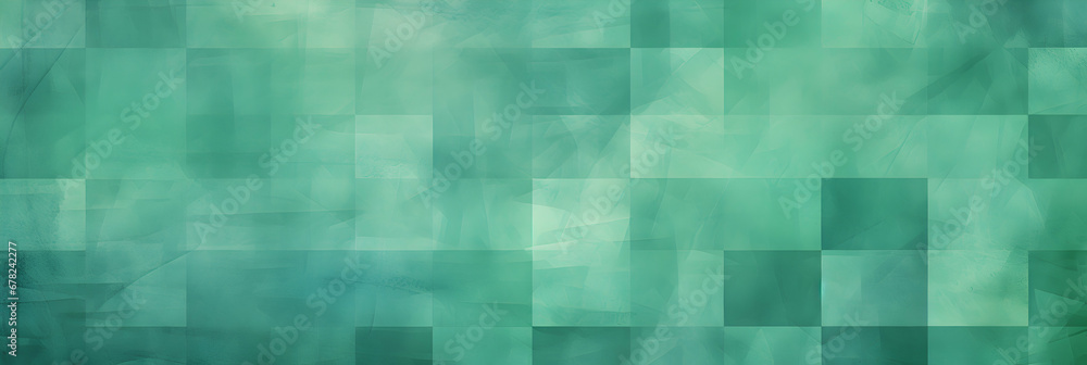 Abstract green background, squares in striped pattern and blocks in diagonal lines, distressed faded vintage green texture, classy blue job report background or brochure. - obrazy, fototapety, plakaty 