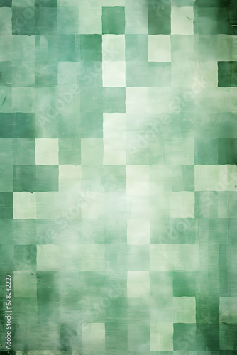 Abstract green background, squares in striped pattern and blocks in diagonal lines, distressed faded vintage green texture, classy blue job report background or brochure. Generative ai.
