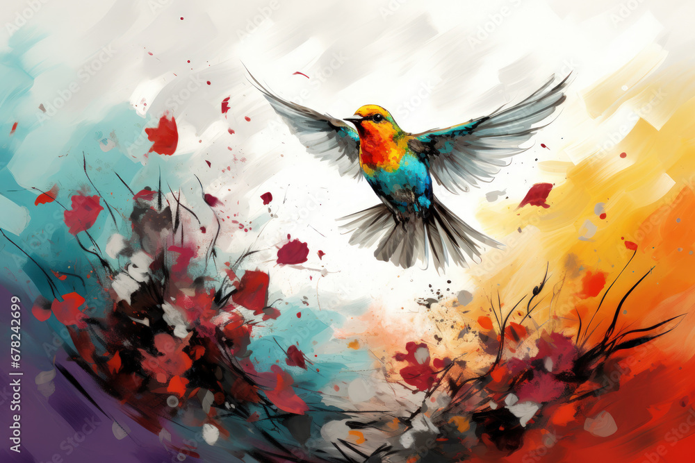 Drawing birds in nature background. Animal and freedom concept.