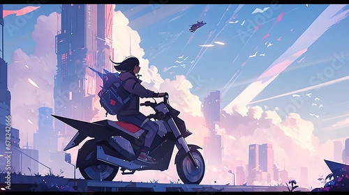 Synthwave anime manga girl, lofi bacground wallpaper design