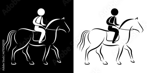 Pictogrammes représentant un cavalier sur son cheval au pas, dans la discipline du concours complet, 
une des compétitions sportives en équitation