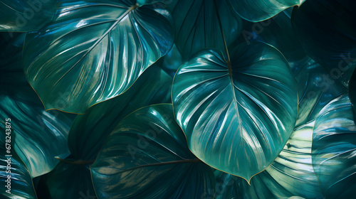 Tropical leaves banner  macro nature  background texture pattern  abstract translucent layered wallpaper  generative ai