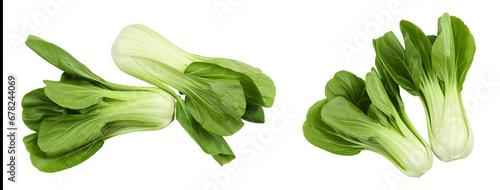 Fresh pak choi cabbage isolated on white background. Top view. Flat lay photo