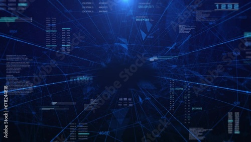 Technology digital cyber space tunnel network connection. Seamless loop of sci-fi fly through mysterious 3D concept 4K motion background