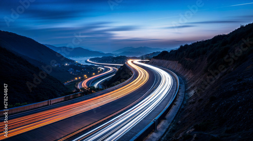 Long exposure on the highway road during the night, orange and blue lines