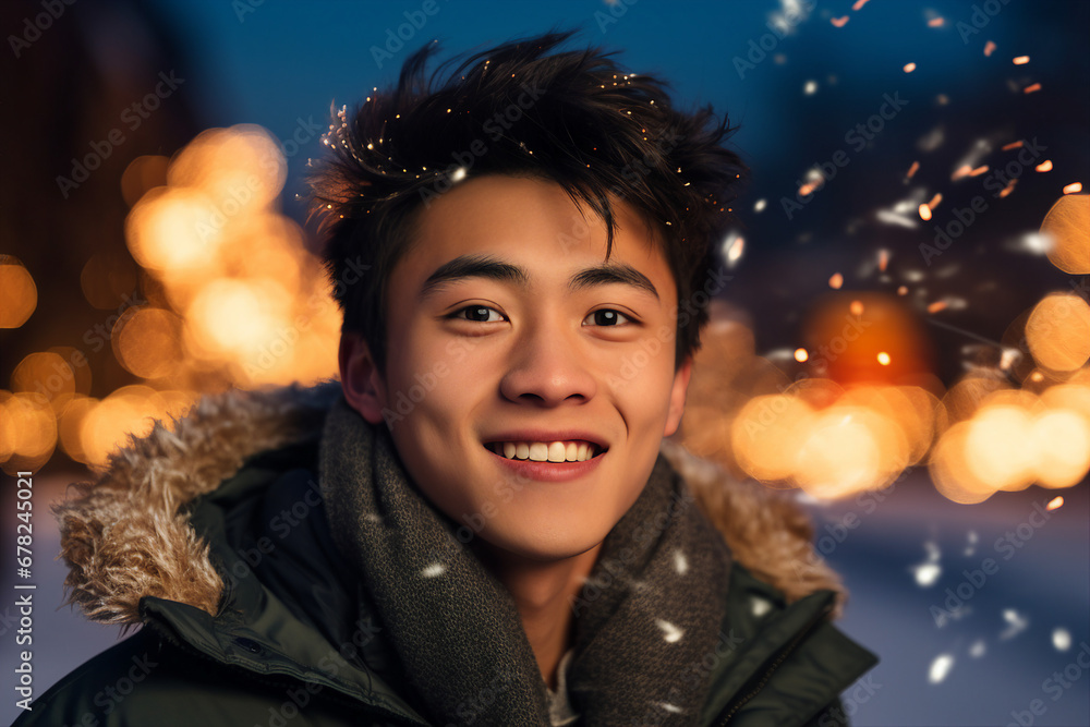 Firework show midnight new year night young people watching amazing show Generative AI picture Firework show midnight new year night young people watching amazing show Generative AI picture
