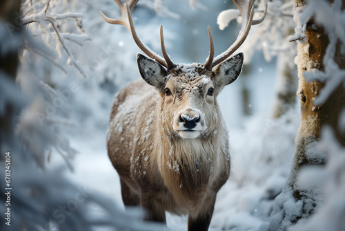 Generative ai collage photo of wild deer in winter woods © deagreez