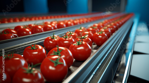 tomatoes on a conveyor belt. ai generative