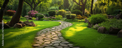 garden path made of stones. ai generative