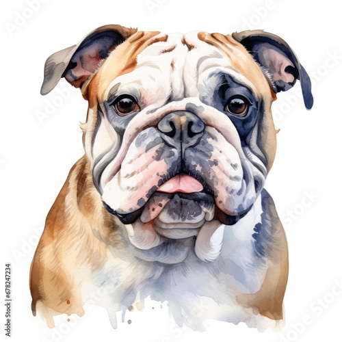 Expressive Watercolor Portrait of English Bulldog © ArtBoticus
