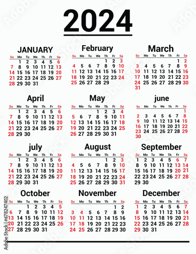 2024 Calendar design vector vertical wall or pocket calendar 