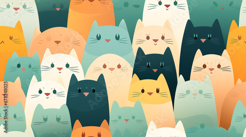 Illustration of abstract pattern of cats in minimalist style. Repetition of the pattern in tile order.