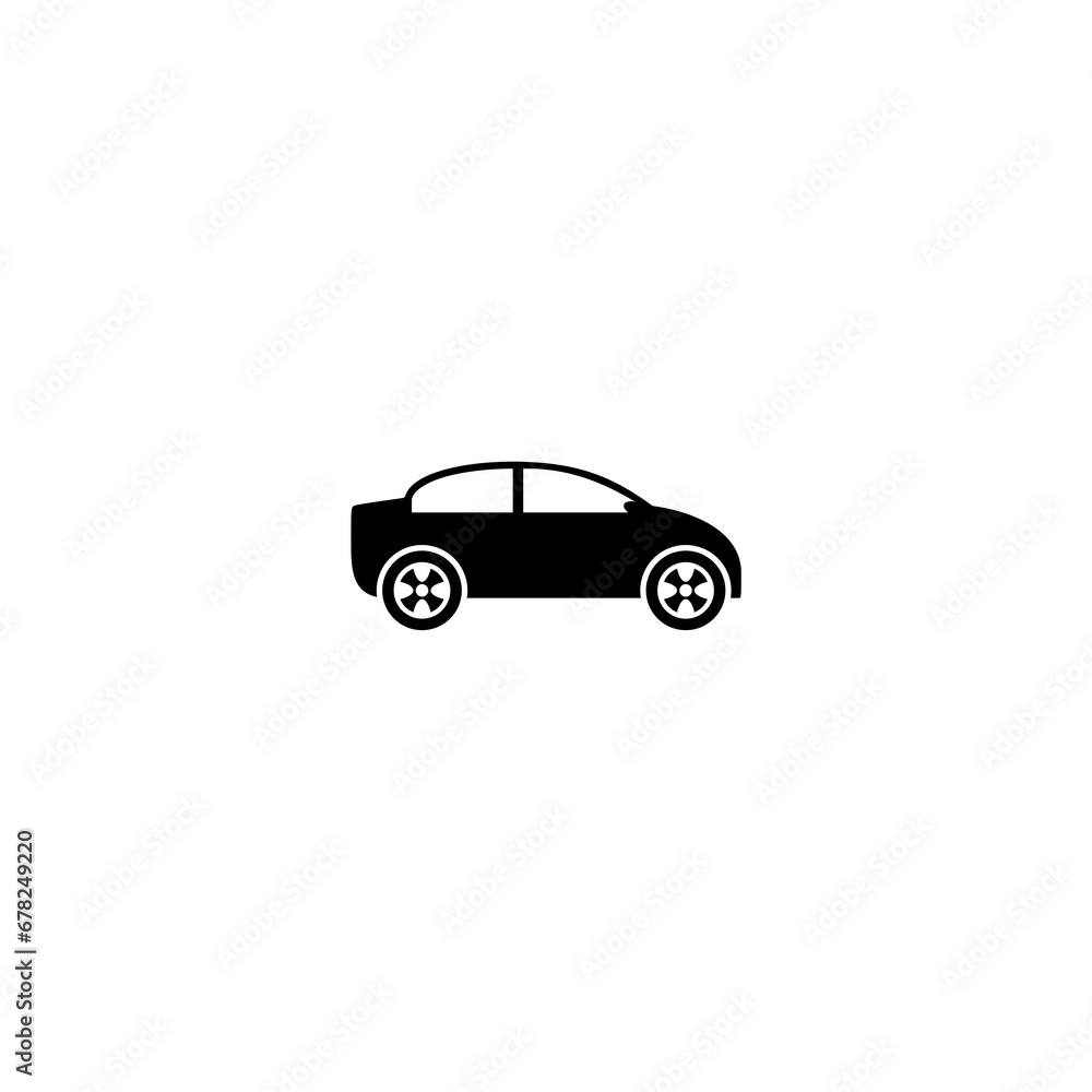 Car in Side View Silhouette Icon isolated on white background