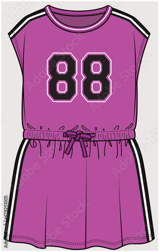 MAGYAR SLEEVES SPORT DRESS WITH DRAWSTRING WAIST DETAIL DESIGNED FOR FOR TEEN GIRL, TWEEN GIRLS AND KID GIRLS IN  VECTOR ILLUSTRATION