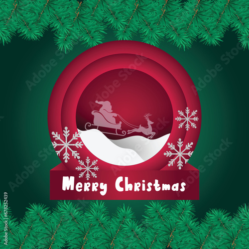 Merry Christmas social media post and banner design with Santa in reindeer. Vector Illustration 